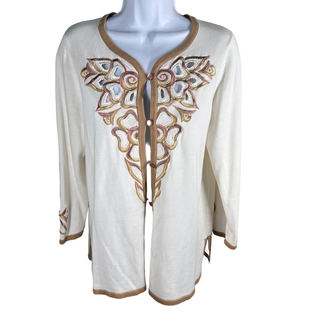 Bob Mackie Women’s Sz S Embroidered Embellished Cardigan Sweater/Top